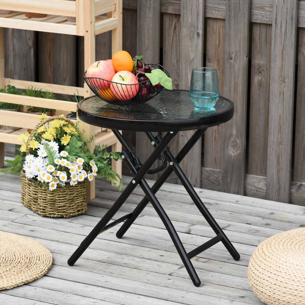 Outsunny Folding Garden Table Round Foldable Table With Safety Buckle Black