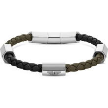 Herrenarmband - POLICE - Dunkelgrün - Edelstahl - Leder - Druckknopfverschluss