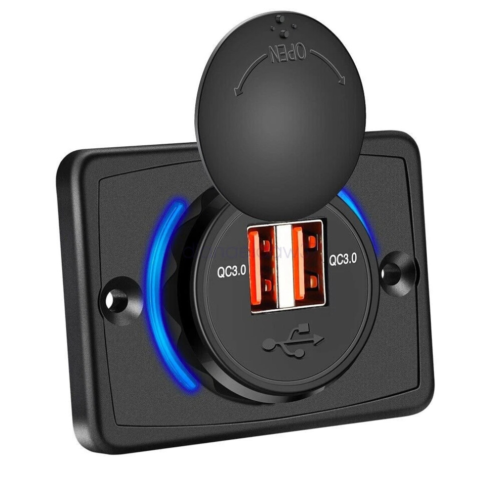 Dual Usb Port Car Fast Charger 3.1A Socket Power Outlet Panel Caravan Rv Black/Light/Blue 6963793481910