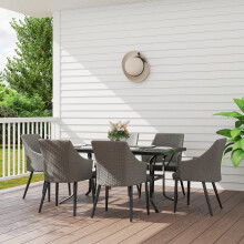 (Grey) Outsunny 6 Seater Garden Furniture with Cushions, Parasol Hole