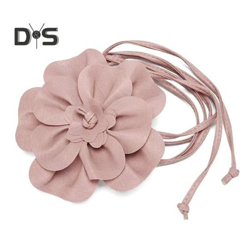 (pink) Boho Flower Waist Belt For Women Girls Floral Faux Leather Rope Waist Band Wedding Dress Thin Waistband