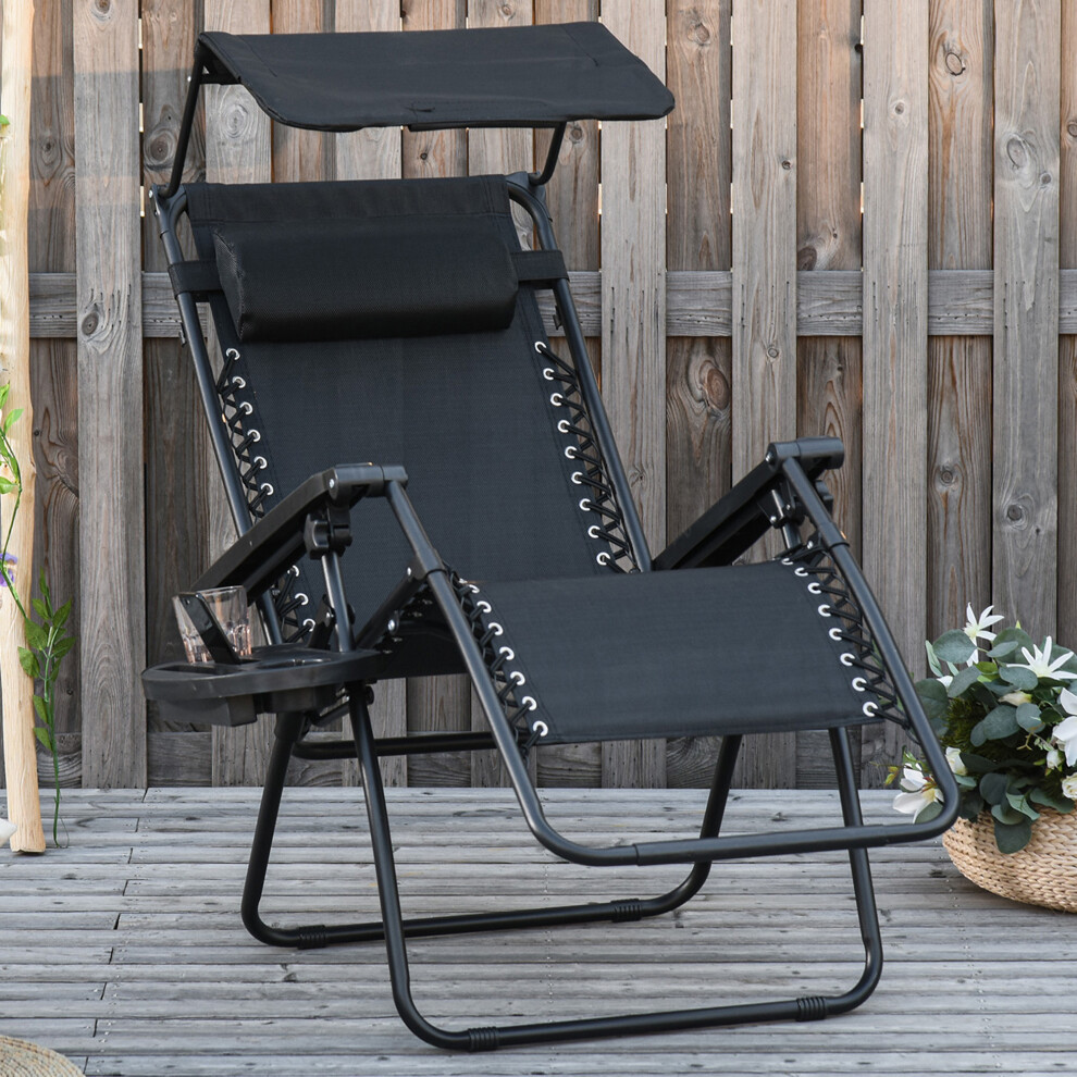 Outsunny Zero Gravity Chair Adjustable Patio Lounge W/ Cup Holder Black