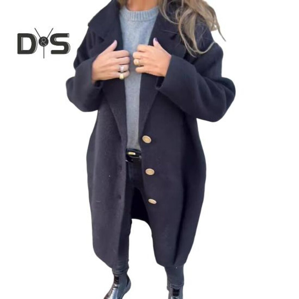 (black, XL) Women Woolen Jacket Turn-down Collar Solid Color Button Closure Coat Loose Thermal Long Sleeved Commuting Dating Spring Fall Winter Overcoat
