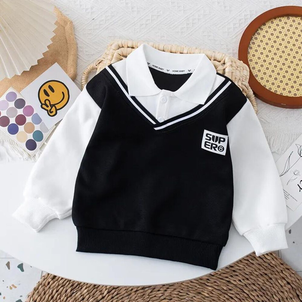(black, 100) Spring And Autumn Boys' Sweaters, Children's Polo Shirts, Baby Fake Two-piece Clothes