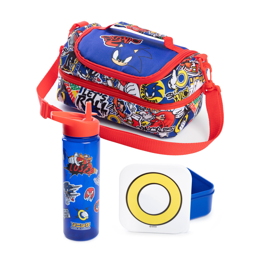 Sonic The Hedgehog Official Boys Blue Lunch Bag With Bottle & Snack Pot – Durable 3-In-1 School Set