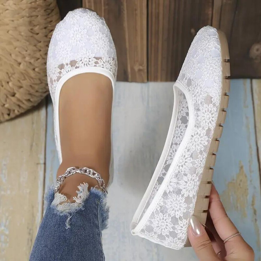 (white, 36) 2024 Spring And Summer New Mesh Round Toe Shallow Mouth Mom's Shoes Slip On Soft Sole Breathable Comfy Flats