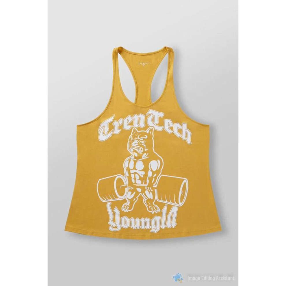 (yellow, XL) Youngla Men's American-style Sleeveless Fitness Vest - Cotton Running Waistcoat