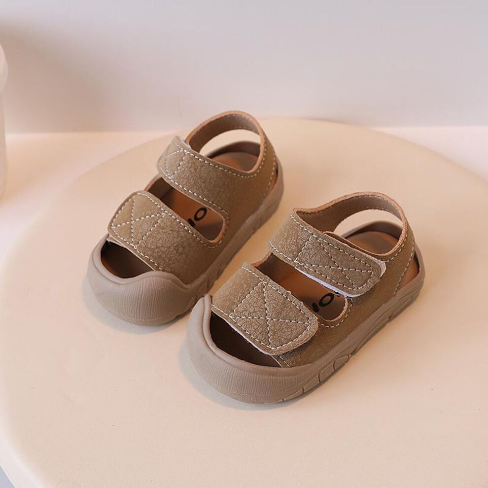 (khaki, Size 21/14.1cm inner length) Anti-collision Baby Sandals - Soft Bottom Closed-toe Shoes For Toddlers, Boys & Girls (ages 1-3)