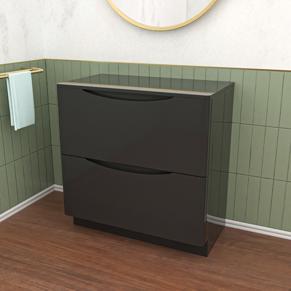 Nes Home Dark Grey 800mm 2 Drawer Work Top Freestanding Bathroom Vanity Unit