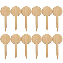20 Pcs Thicken Bamboo Signpost T Shape Mini Plants Label Plaque Ornaments Miniature Decors Seedling Box Plant Ornaments (Round Style)