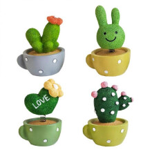 4PCS Spring Cactus Small Potted Plants Decor Cake Baking Ornament (Green)