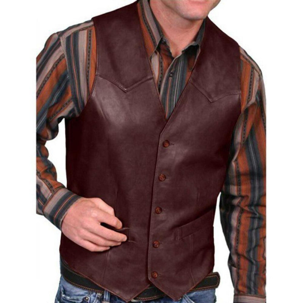 (S, red) 2023 Men's Retro European & American Single-breasted Leather Vest Jacket