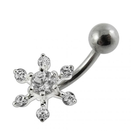 (Clear, Rose Gold) Flower Navel Belly Bar 1