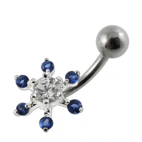 (Clear, Rose Gold) Flower Navel Belly Bar 2