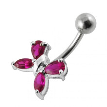 (Lavender, Silver) Flower Design Non-moving Belly Ring
