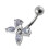 (Emerald, Silver) Flower Design Non-moving Belly Ring 8