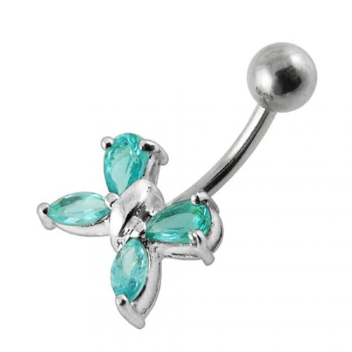 (Lavender, Silver) Flower Design Non-moving Belly Ring 2