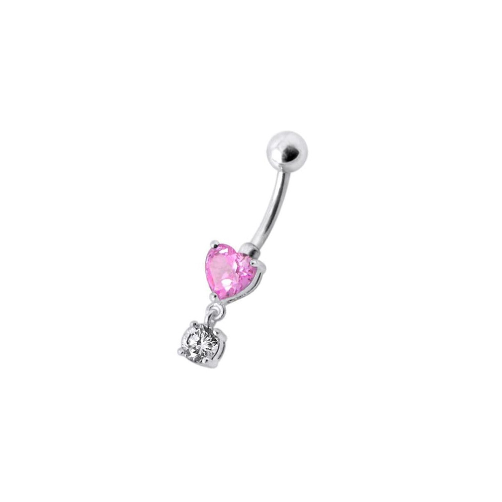 (Peridot, Silver) Fancy Heart Shape Jewelled Dangling Navel Ring Body Jewelry-image-OPC-PHDX6K5-NEW
