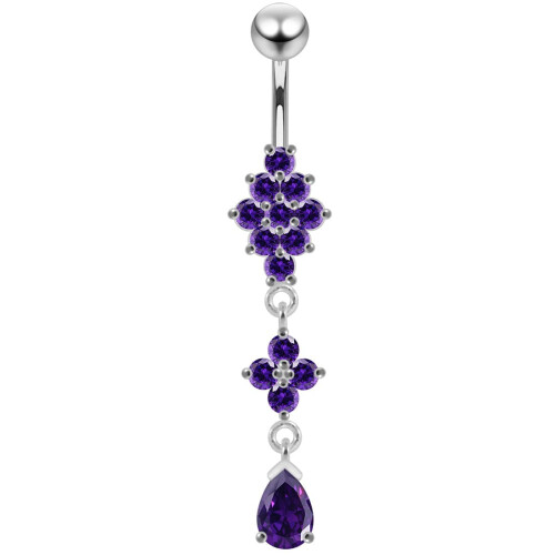 (Purple, Silver) Charming Look Dangling Belly Moving Ring