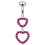(Purple, Silver) Double Heart Dangling Belly Ring 2