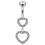 (Aqua, Yellow Gold) Double Heart Dangling Belly Ring 5