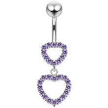 (Lavender, Silver) Double Heart Dangling Belly Ring