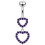 (Aqua, Yellow Gold) Double Heart Dangling Belly Ring 11