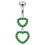 (Aqua, Yellow Gold) Double Heart Dangling Belly Ring 7