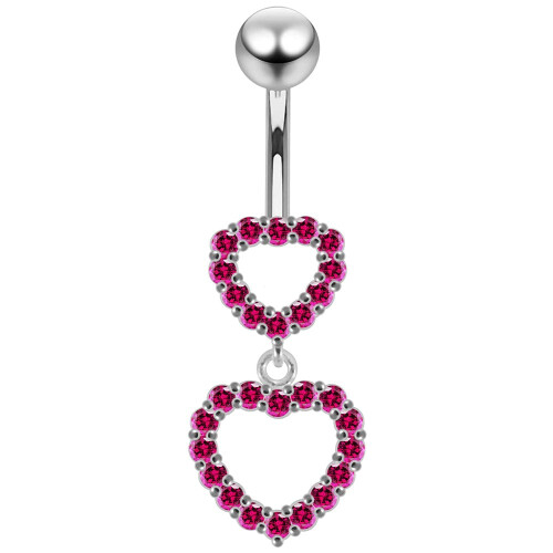 (Aqua, Yellow Gold) Double Heart Dangling Belly Ring 1