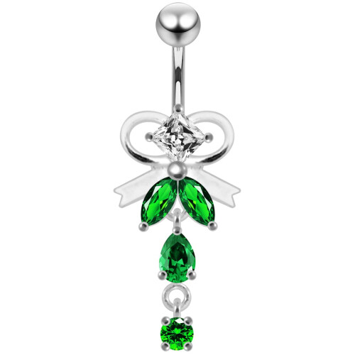 (Clear, Rose Gold) Neck Tie Dangling Belly Moving Ring 1