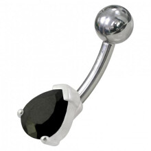 (Clear, Silver) Fancy Jewelled Non-Moving Banana Bar Navel Ring