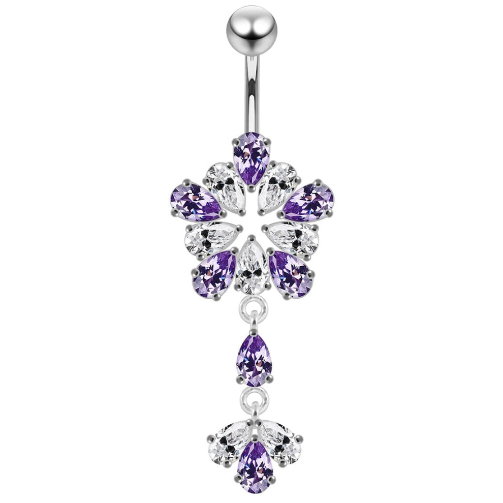 (Black, Silver) Fancy Flower Dangling Belly Moving Ring-image-OPC-PHDX87W-NEW