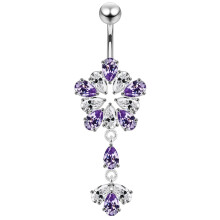 (Dark Blue, Rose Gold) Fancy Flower Dangling Belly Moving Ring