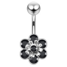 (Emerald, Silver) Jewelled Flower Navel Belly Banana