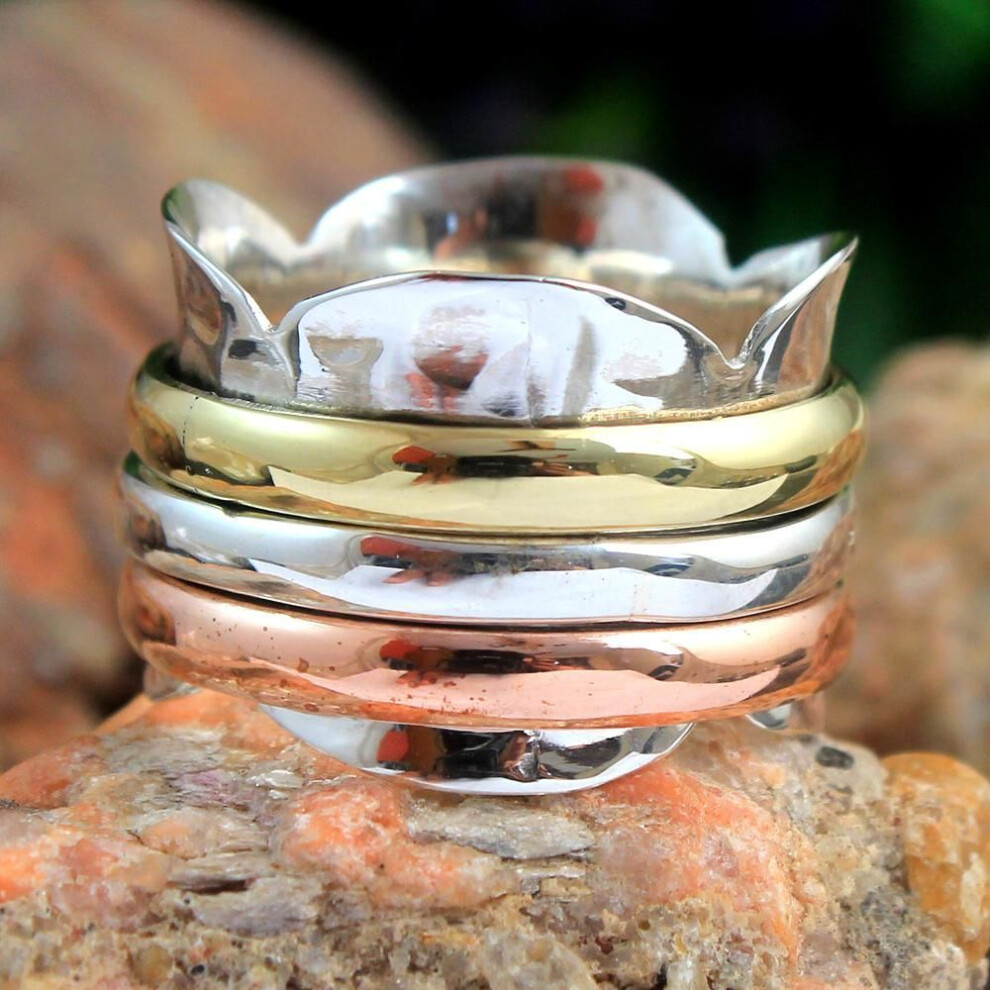 (silver, 4) Healing Ring, 925 Sterling Silver Ring, Anxiety Ring, Silver Spinner, Gifts For Her
