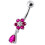(Aqua, Silver) Fancy Flower Silver Dangling With SS Belly Ring 12