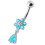 (Aqua, Silver) Fancy Flower Silver Dangling With SS Belly Ring 3