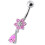 (Aqua, Silver) Fancy Flower Silver Dangling With SS Belly Ring 10