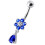 (Aqua, Silver) Fancy Flower Silver Dangling With SS Belly Ring 6