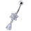 (Emerald, Silver) Fancy Flower Silver Dangling With SS Belly Ring 8