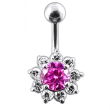 (Dark Blue, Silver) Jewelled Flower Non-Moving Belly Ring