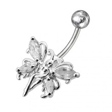 (Clear, Silver) Butterfly angel Jewelled Non-Moving Belly Ring