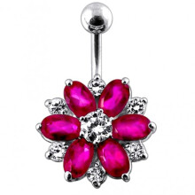 (Red, Silver) Fantasy Silver Jewelled Flower Non-Moving Belly Ring