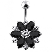 (Peridot, Yellow Gold) Fantasy Silver Jewelled Flower Non-Moving Belly Ring