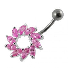 (Emerald, Silver) Marquise Jewelled Sun Non-Moving Belly Ring