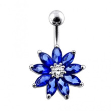 (Peridot, Yellow Gold) Jewelled Flower Non-Moving Belly Ring