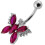 (Emerald, Silver) Silver Butterfly with SS Bar Navel Belly Ring 11