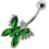 (Emerald, Silver) Silver Butterfly with SS Bar Navel Belly Ring 6