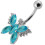 (Emerald, Silver) Silver Butterfly with SS Bar Navel Belly Ring 3