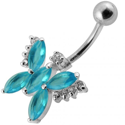 (Red, Silver) Silver Butterfly with SS Bar Navel Belly Ring 2